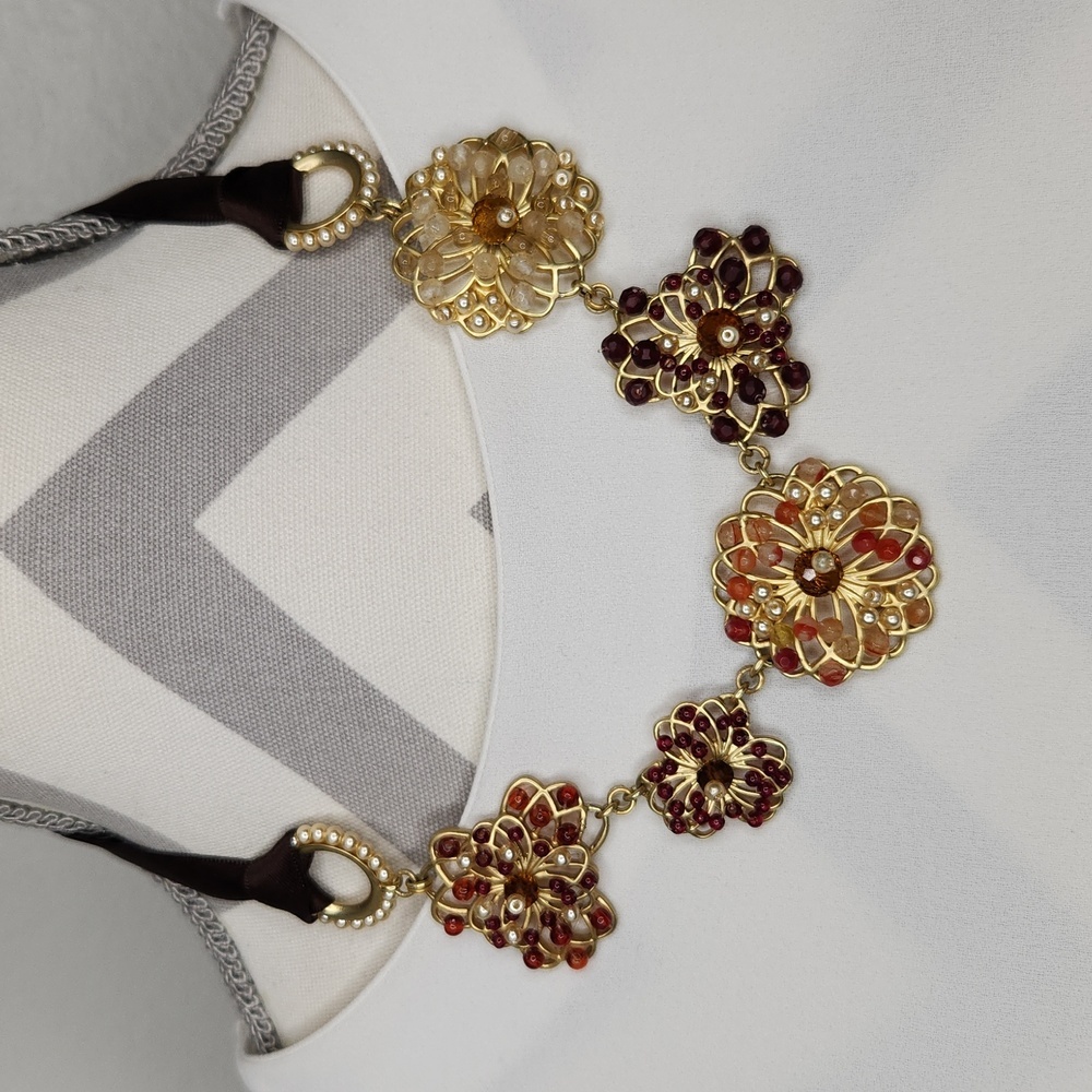Coldwater Creek Statement Necklace - Gold Tone - Large Round Beaded Medallions